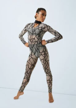 Weissman Game Of Survival -dance costume 11164 weissman flocked geometric unitard grey front 25693.1685491274