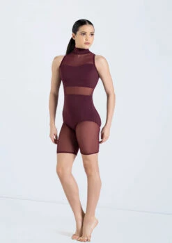 Weissman Mesh Inset Bike Short Unitard -dance costume 14425 raisin 12436 69536.1698450053