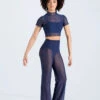 Weissman Cropped Power Mesh Tee -dance costume 14428 navy 14430 navy 847 89543.1692402366