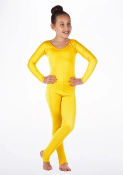 Alegra Girls Shiny Blaine Catsuit -dance costume ALC5290 MAIN YEL 89581.1675211026