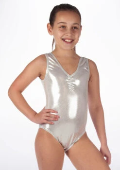 Alegra Girls Metallic Senna Leotard -dance costume ALL5214 MAIN SLV 40985.1678873778