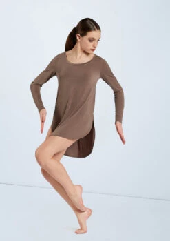 Weissman Long Sleeve Favorite Tee Dress -dance costume D11166 mocha 1904 04682.1678890814