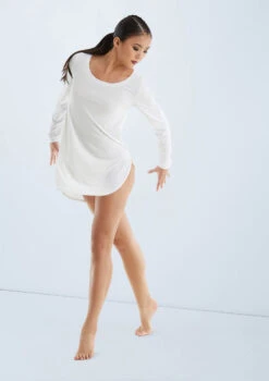 Weissman Long Sleeve Favorite Tee Dress -dance costume D11166 white 017 45779.1678890814