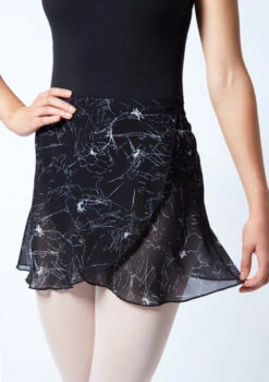 Move Dance Floral Print Wrap Dance Skirt - Black -dance costume MOR0406 BLK CLOSE UP FRONT 1 36556.1678884695