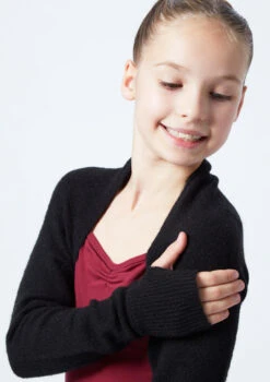 Move Dance Teen Daniella Knit Shrug -dance costume MOZ5718 BLK CLOSE UP FRONT 1 99682.1678885167