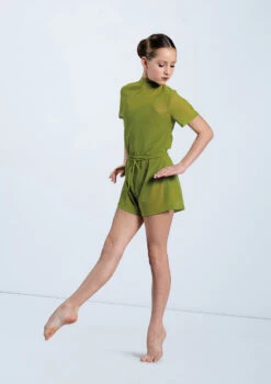 Weissman Mock Neck Power Mesh Romper -dance costume SM11785 moss 9260 01408.1678891650