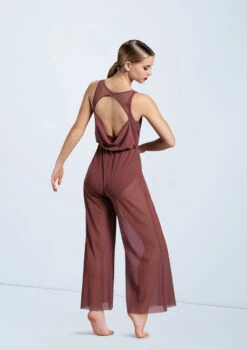 Weissman Cowl Drape Power Mesh Jumpsuit -dance costume SM12126 rosewood 8794 37091.1678891654