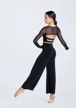 Weissman Long Sleeve Crop Top With Mesh -dance costume SM13070 black MJ12612 black 753 20391.1692404261