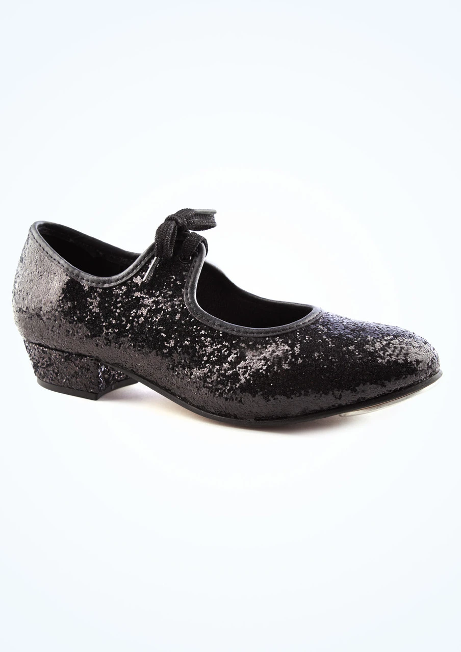 Alegra Tie Front Glitter Tap Shoe - Black 6 Alegra Tie Front Glitter Tap Shoe - Black - Image 4