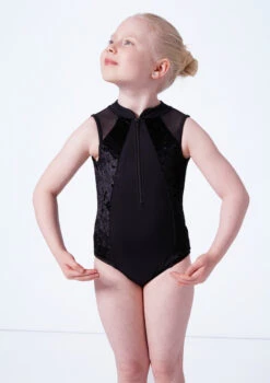 Bloch Girls Madinsson Zip Front Tank Leotard -dance costume blcl1035 black close up front 94347.1675901673