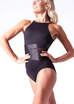 Bloch Antonia Leather Look Halter Leotard -dance costume bll0567 black front t 08773.1698711692
