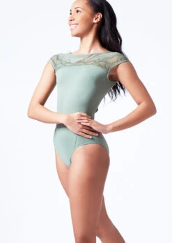 Bloch Emma Boat Neck Lace Leotard -dance costume bll4162 sage front t 63859.1698799546