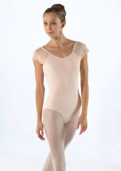 Ballet Rosa Lace Cap Sleeve Leotard -dance costume br josephine floral cap sleeve leo pnk front 2 37358.1678926784