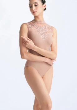 Ballet Rosa Paris Embroidered High Neck Leotard -dance costume brparis nude front t 08387.1698804055