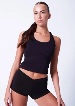 Capezio V Front Dance Boy Shorts -dance costume cacc600 black close up front 31867.1678927204