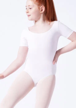 Capezio Class Kids Short Sleeve Leotard -dance costume cad400c white front t 69521.1698806133