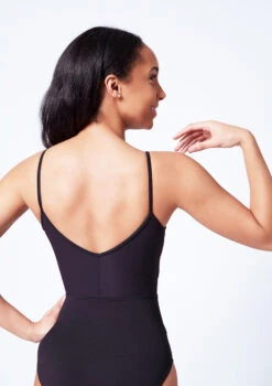 Mirella Camisole Chevron Rib Panel Leotard -dance costume mim4043lm black close up back 58070.1679927450