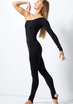 Move Dance Ali One Shoulder Long Sleeve Catsuit -dance costume mo c0223 move dance ali one shoulder long sleeve catsuit black front thumbnail T 58211.1691196917