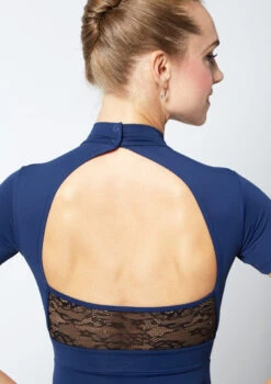 Move Dance Iona Cap Sleeve Lace Leotard -dance costume mo l0630 move dance iona cap sleeve lace leotard blue back no2 23014.1678884191