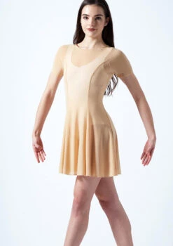 Move Dance Ceres Short Sleeve Lyrical Dress -dance costume mo r0217 move dance ceres short sleeve lyrical dress tan front thumbnail T 63693.1692921334