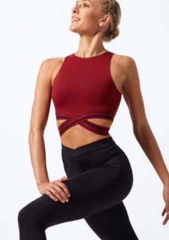 Move Dance Infinity Cross Over Crop Top -dance costume mo z0611 sporty crop top red front thumbnail T 80703.1696981188