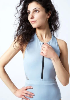 Move Dance Sally Zip Front Leotard -dance costume mol0652 paleblue close up front 1 87886.1678884242