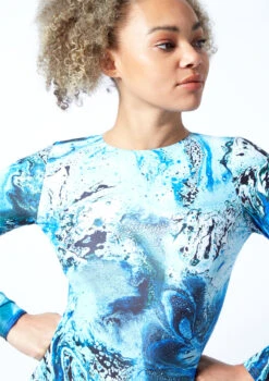 Move Dance Aurora Long Sleeve Open Back Leotard Bodysuit - Pacific -dance costume mol0904 pac close up front 1 40093.1678884343