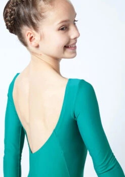 Move Dance Teen Camille Long Sleeve Leotard -dance costume mol5801 grn close up back 1 04805.1678884473
