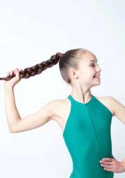 Move Dance Teen Annabelle Zip Up Leotard -dance costume mol5818 grn close up front 1 42245.1678884491