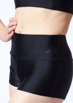 Move Dance Teen Carina High Waisted Dance Shorts -dance costume mor5811 blk close up front 1 98289.1678884781