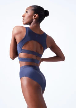 Move Dance Lorien Zip Crop Top -dance costume mos0602 petrol blue close up back 62414.1683070442