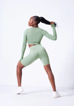 Move Dance Orianna Seamless Zip Crop Top -dance costume moz0503 sage back 49651.1682378357