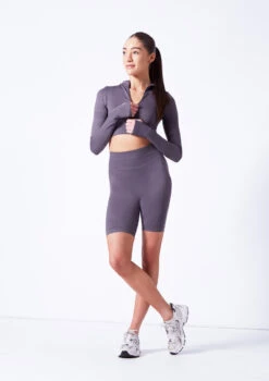 Move Dance Orianna Seamless Zip Crop Top -dance costume moz0503 sharkgrey front 2 17256.1684799005