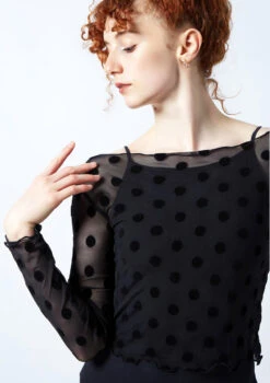 Move Dance Victoria Sheer Mesh Crop Top 12 Move Dance Victoria Sheer Mesh Crop Top -dance costume moz0624 black close up front 1 55609.1678885064