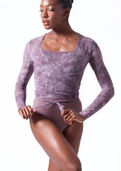 Move Dance Nayu Mesh Wrap Top -dance costume moz0627 orchid pink front t 07196.1692921489