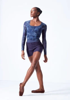 Move Dance Nayu Mesh Wrap Top -dance costume moz0627 petrol blue front 2 13919.1683070482