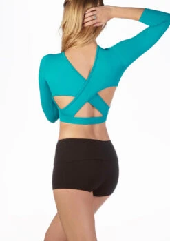 So Danca 3/4 Sleeve Cross Back Dance Crop Top -dance costume so e11114 so danca 3 4 sleeve cross back dance crop top blue back thumbnail T 84436.1698810713