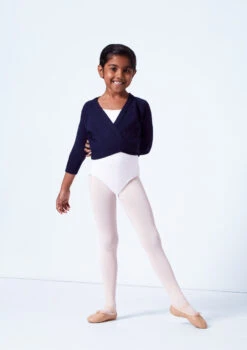Tappers & Pointers Kids Knit Ballet Wrap -dance costume taxclsn navy front 2 06396.1683935998