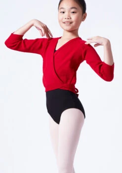 Tappers & Pointers Kids Knit Ballet Wrap -dance costume taxclsre red front t 15243.1698812381