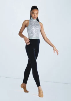 Weissman Sequin Mock Neck Unitard -dance costume wn15251 silver 35 82285.1694473996
